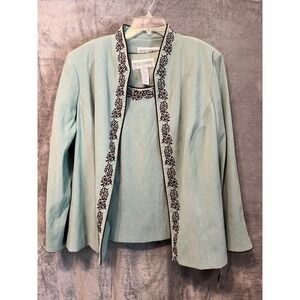 Jessica Howard Jacket Tank Set Sage Embroidered Women Size 20W NWT Chic